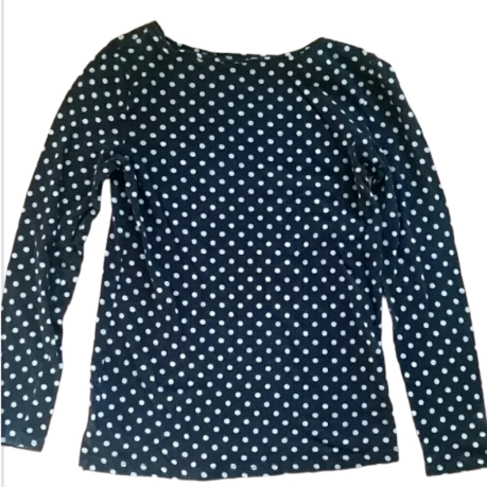 Ann Taylor LOFT Womans Lightweight Black Polka Dot Long Sleeve Shirt Size Medium